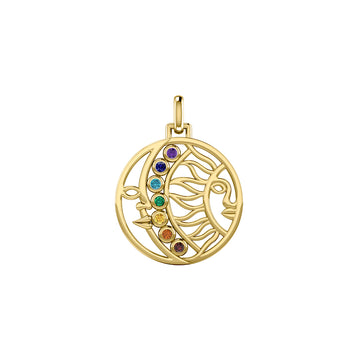 Sun and Moon Solid Yellow Gold Pendant with Chakra Gemstone GPD5290